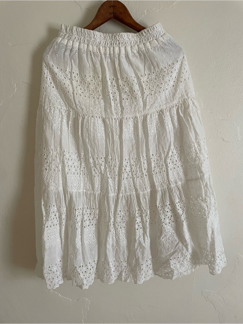 White Eyelet Tiered Midi Skirt